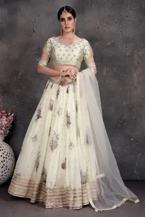 503025 Off-White Floral Embroidered Lehenga with Dupatta