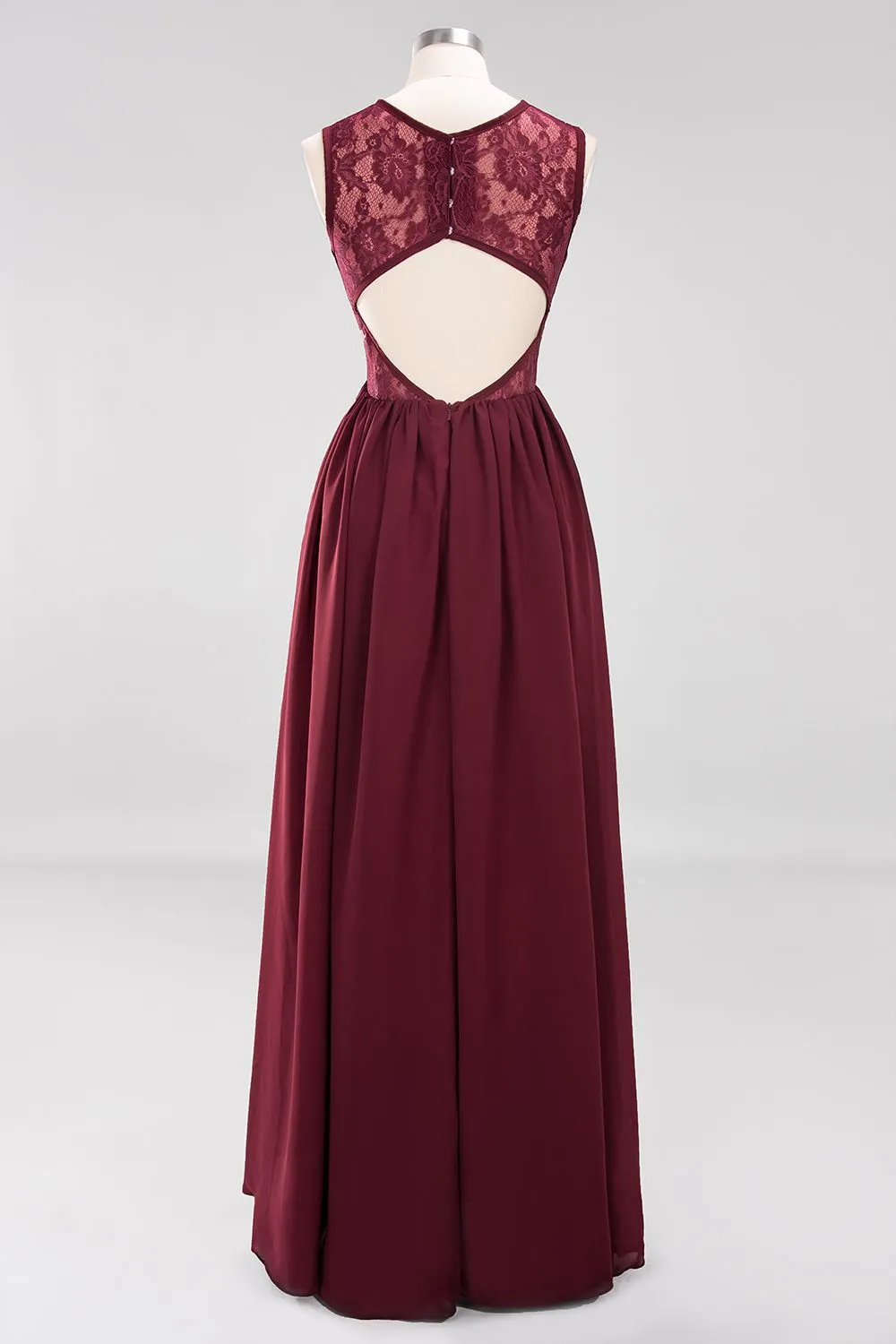 A-line Chiffon Lace Jewel Sleeveless Ruffles Long Bridesmaid Dresses with Appliques