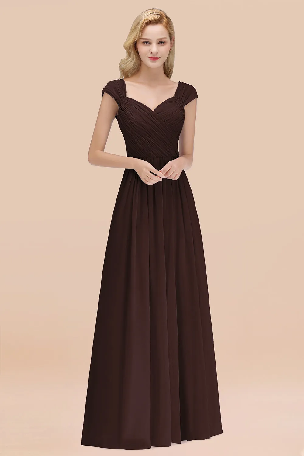 A-Line Chiffon Straps Sweetheart Long Bridesmaid Dress with Ruffles