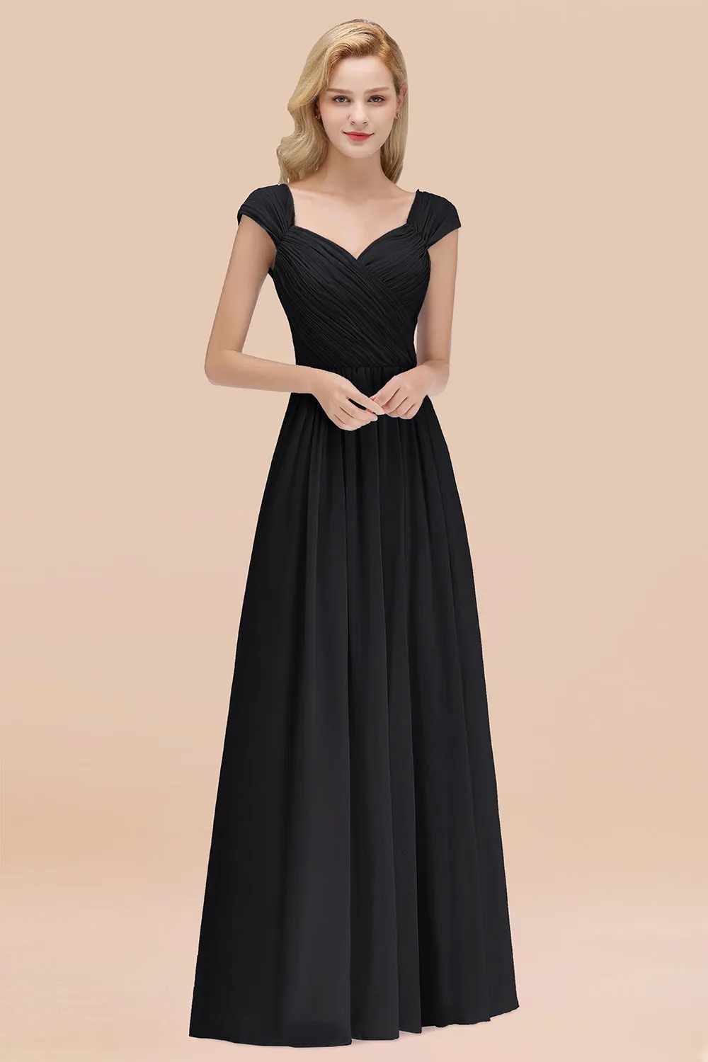 A-Line Chiffon Straps Sweetheart Long Bridesmaid Dress with Ruffles