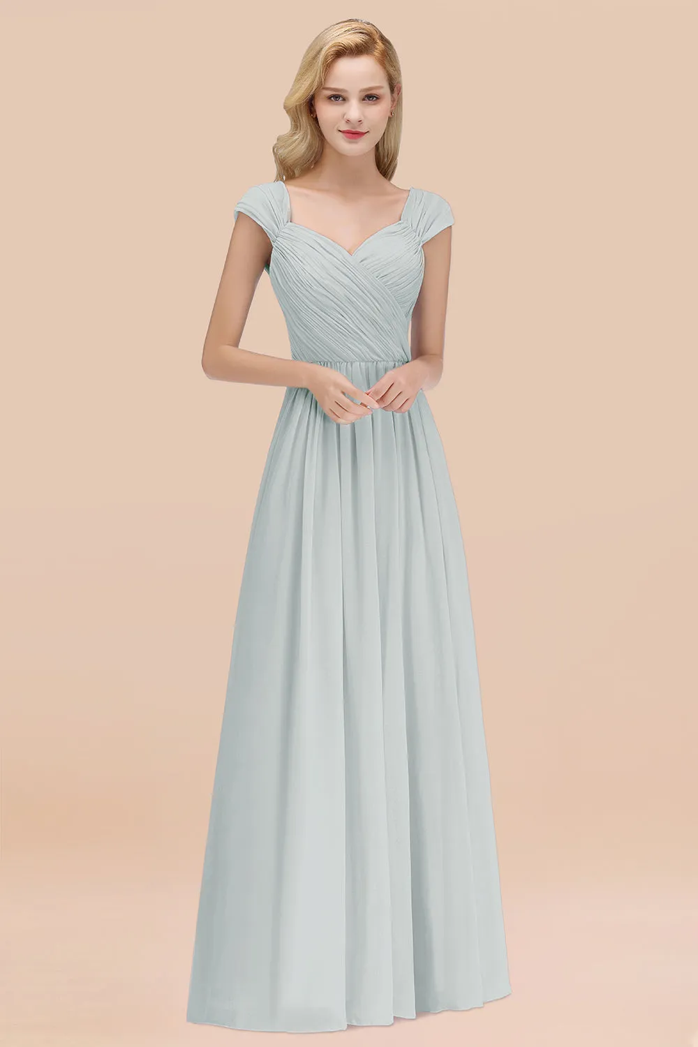 A-Line Chiffon Straps Sweetheart Long Bridesmaid Dress with Ruffles