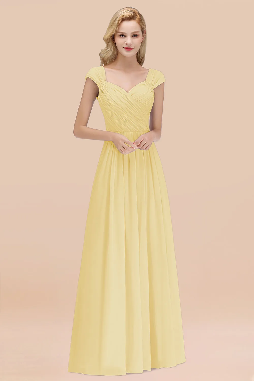 A-Line Chiffon Straps Sweetheart Long Bridesmaid Dress with Ruffles