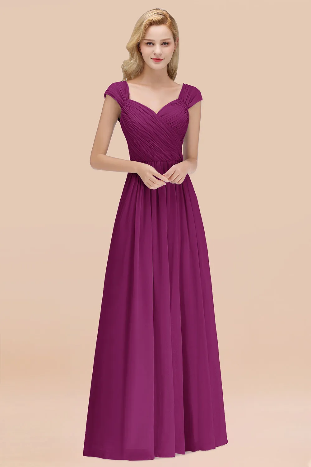 A-Line Chiffon Straps Sweetheart Long Bridesmaid Dress with Ruffles