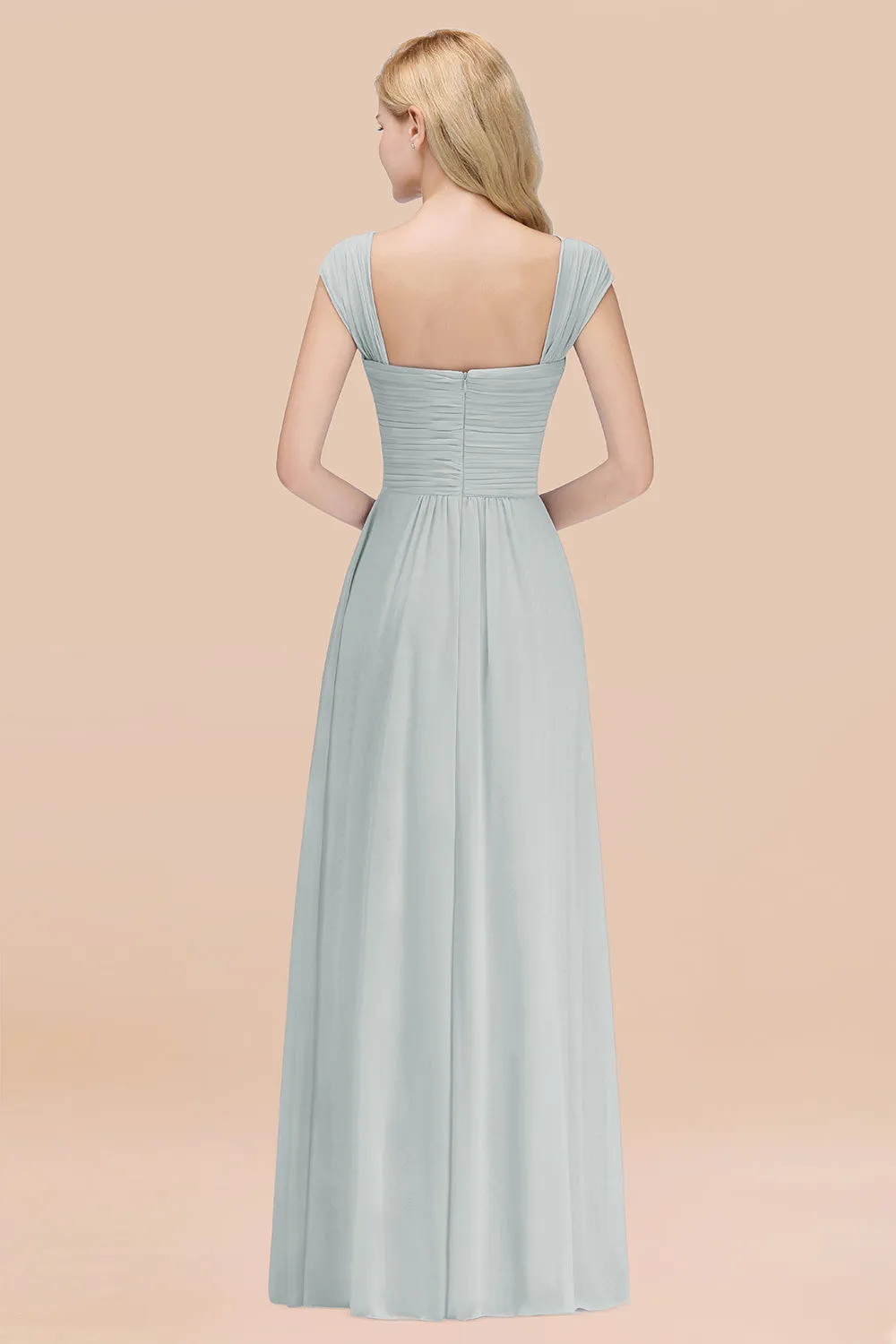 A-Line Chiffon Straps Sweetheart Long Bridesmaid Dress with Ruffles