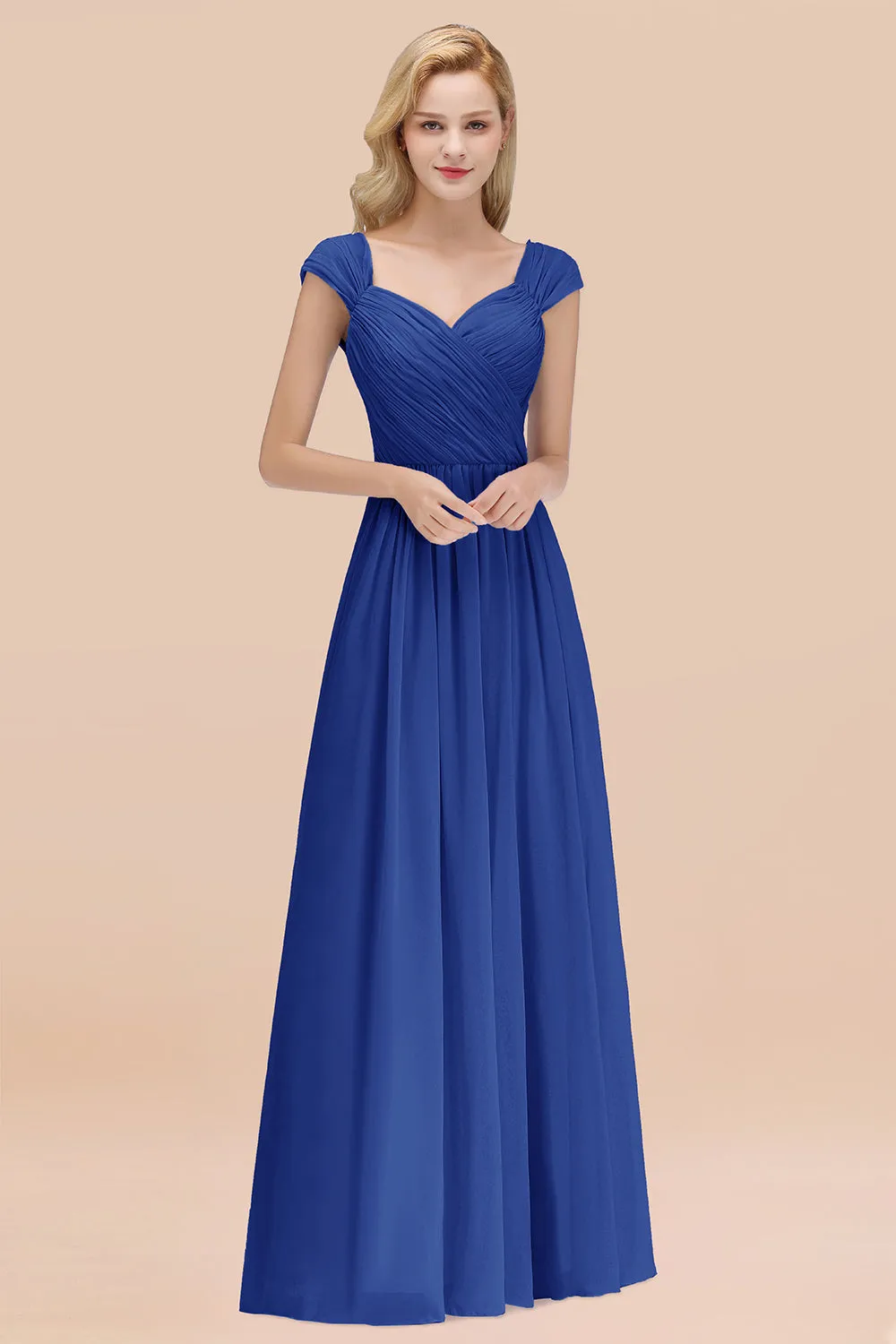 A-Line Chiffon Straps Sweetheart Long Bridesmaid Dress with Ruffles