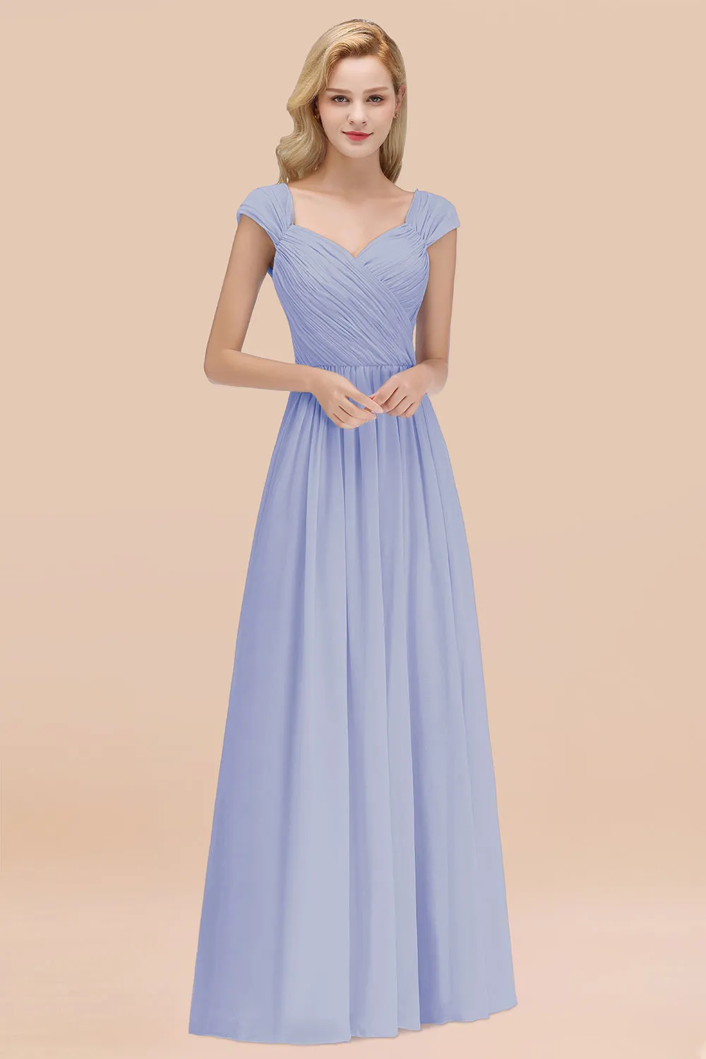 A-Line Chiffon Straps Sweetheart Long Bridesmaid Dress with Ruffles