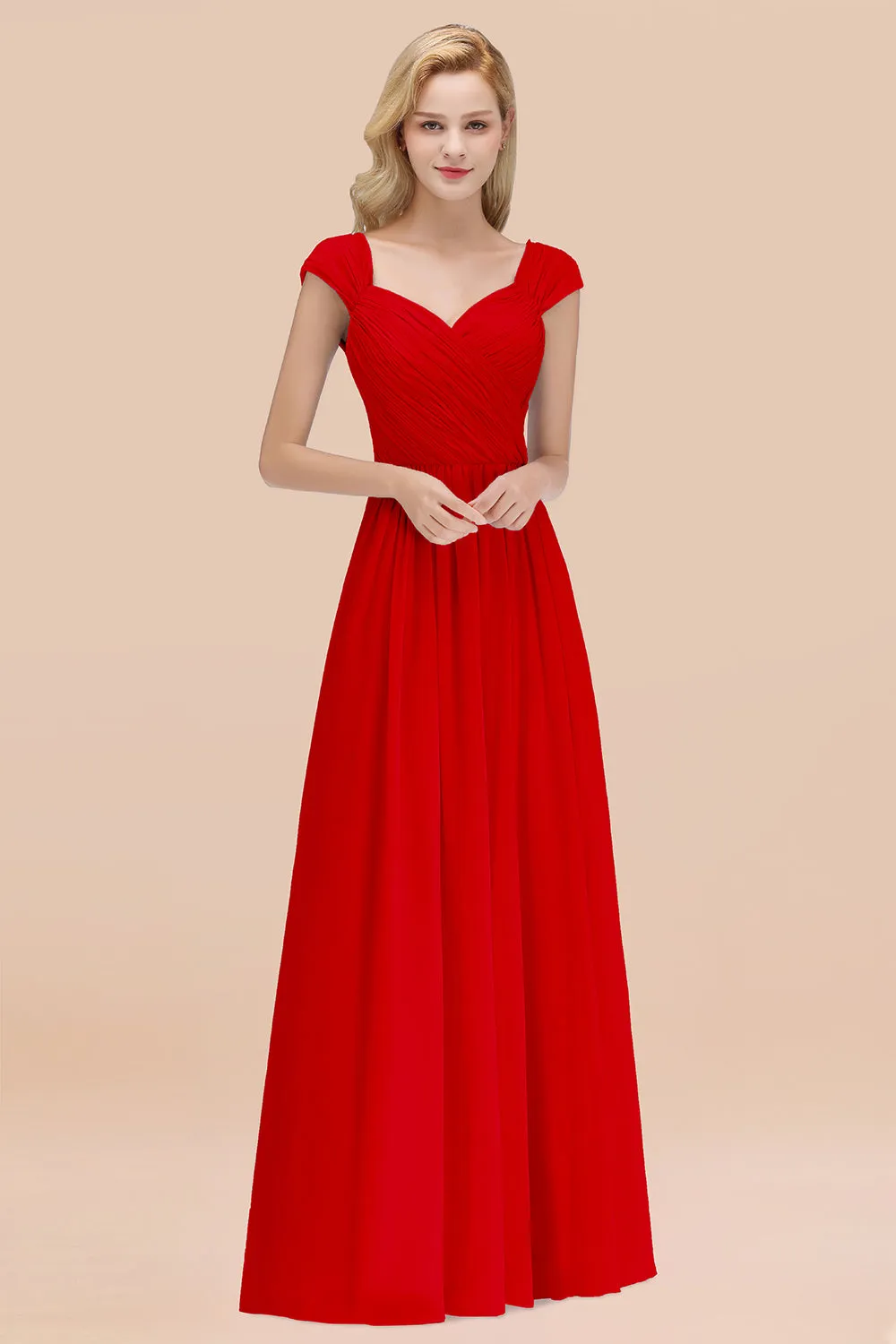 A-Line Chiffon Straps Sweetheart Long Bridesmaid Dress with Ruffles