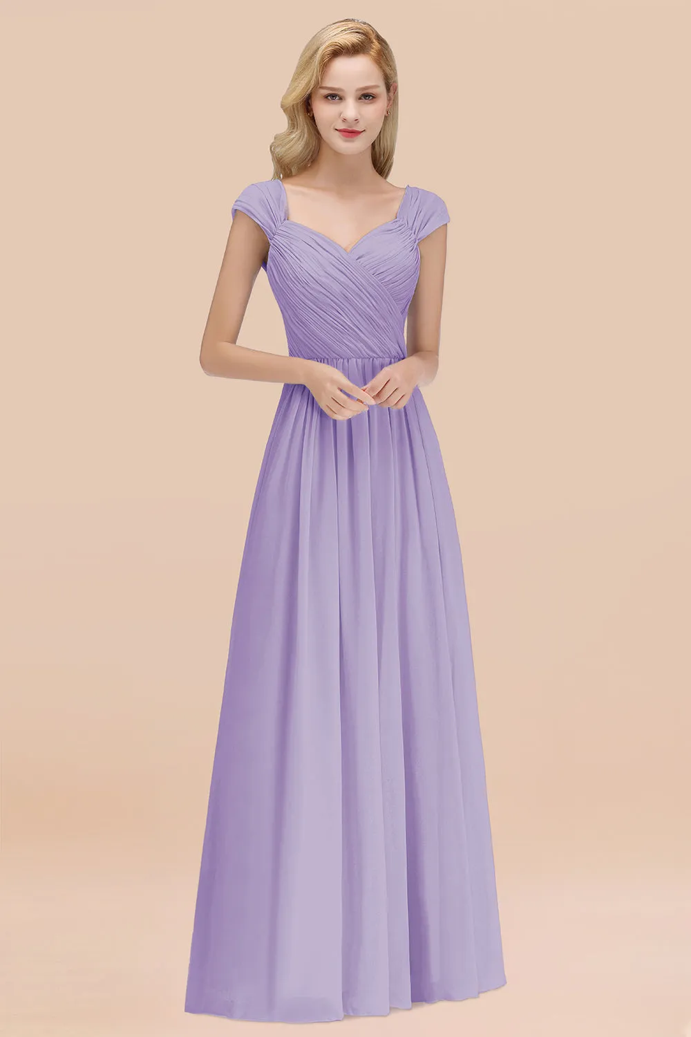 A-Line Chiffon Straps Sweetheart Long Bridesmaid Dress with Ruffles