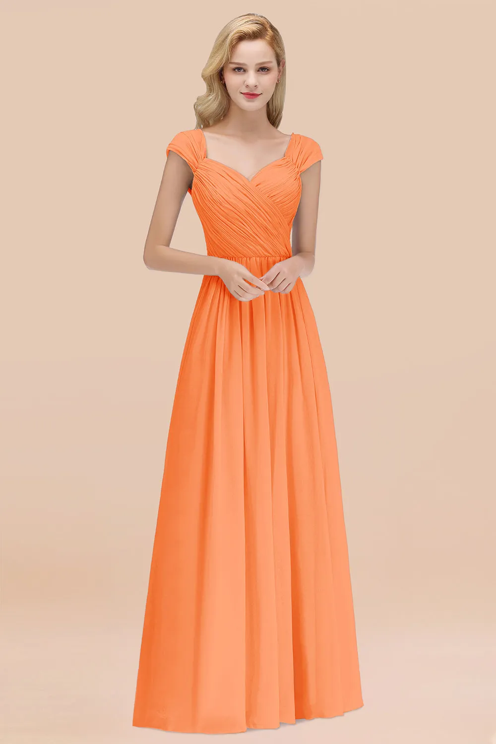 A-Line Chiffon Straps Sweetheart Long Bridesmaid Dress with Ruffles