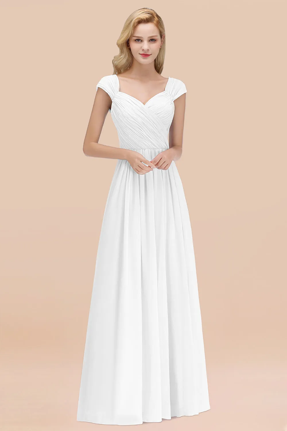 A-Line Chiffon Straps Sweetheart Long Bridesmaid Dress with Ruffles