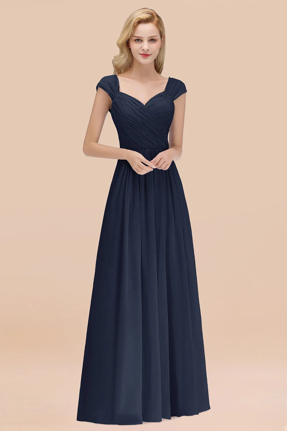 A-Line Chiffon Straps Sweetheart Long Bridesmaid Dress with Ruffles