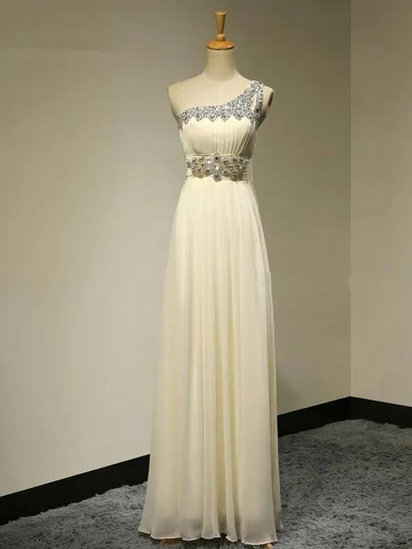 A-Line/Princess One-Shoulder Sleeveless Floor-Length Beading Chiffon Bridesmaid Dresses