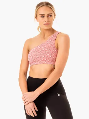 Adapt One Shoulder Sports Bra - Pink Leopard