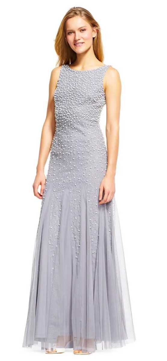 Adrianna Papell - AP1E200672 Pearl Beaded Dress with Godet Skirt