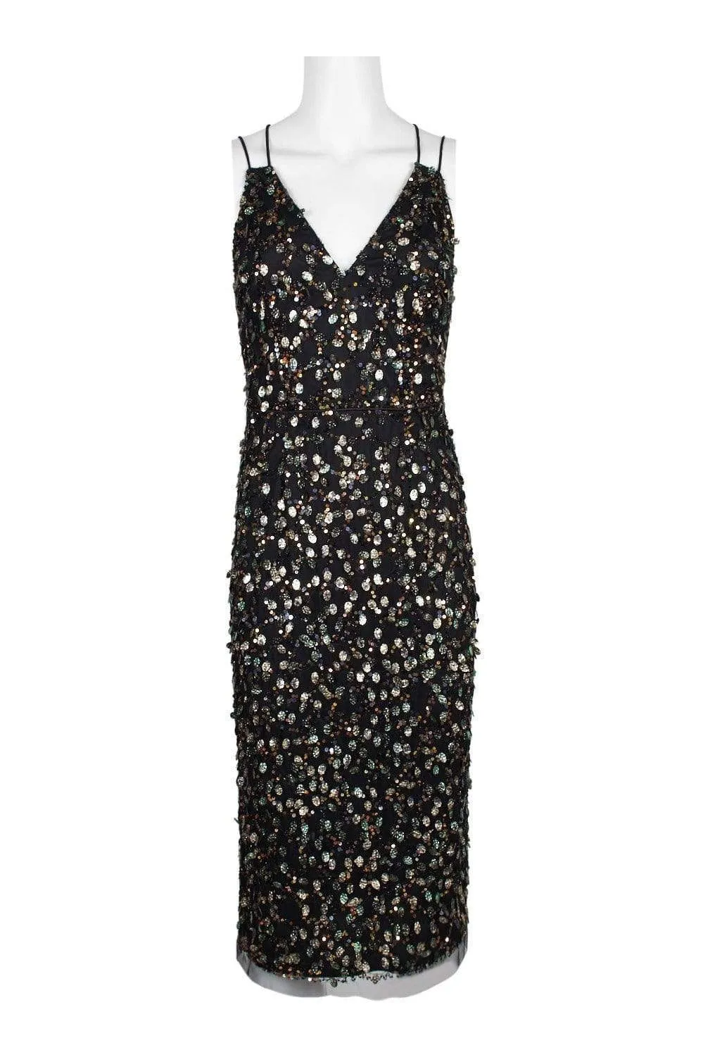 Adrianna Papell - AP1E205373 Embellished V-neck Fitted Dress