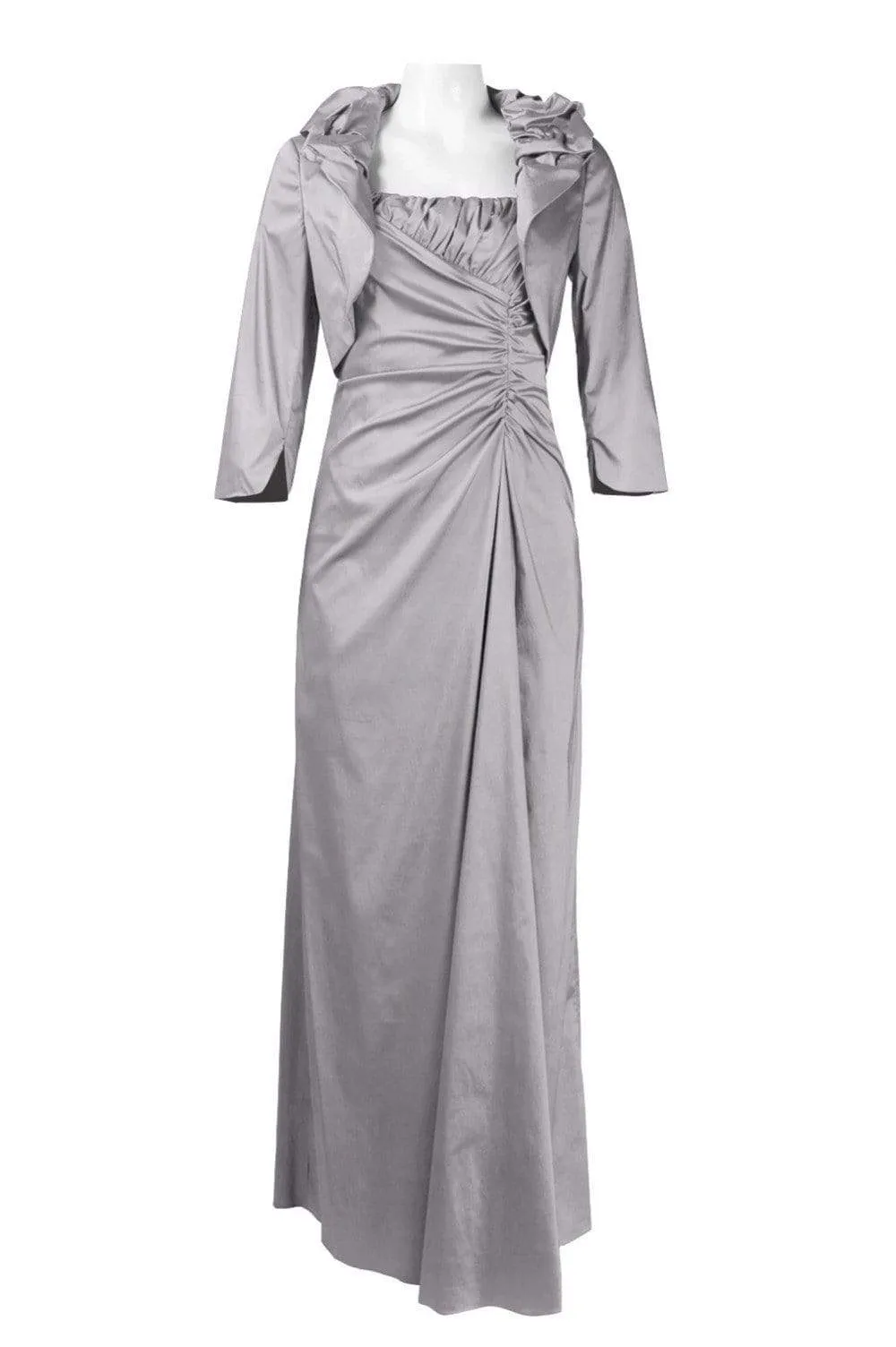 Adrianna Papell - Long Satin Dress with Ruffle Neck Bolero 81848880