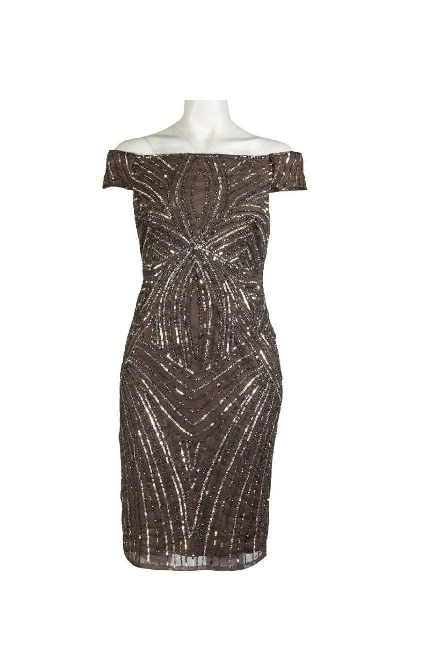 Adrianna Papell - Sequined Off-Shoulder Sheath Dress AP1E201100