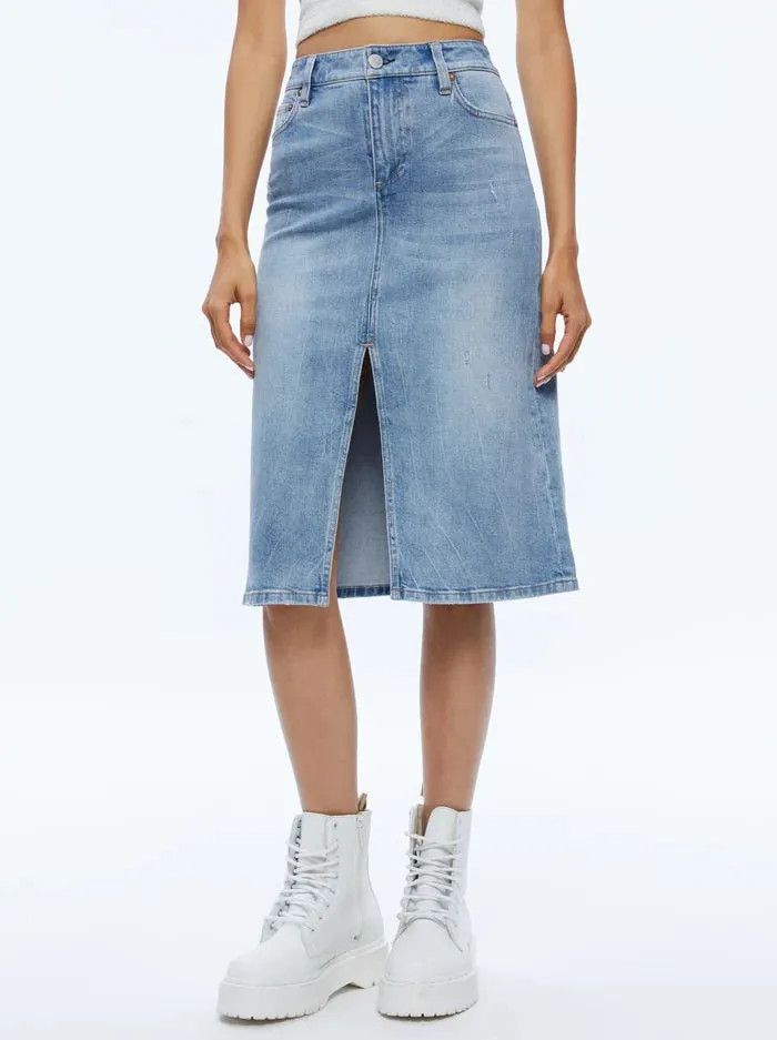 Alice   Olivia - Rye Midi Denim Skirt - Lightning Blue