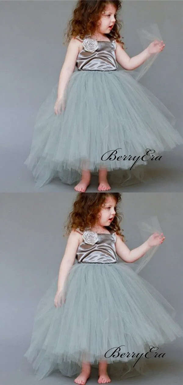 Appliques Little Girl Dresses, Tulle Wedding Flower Girl Dresses