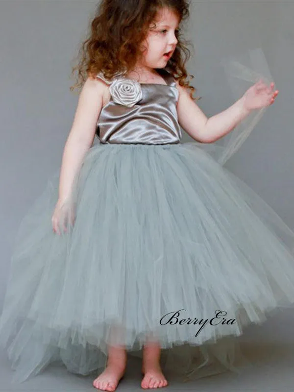 Appliques Little Girl Dresses, Tulle Wedding Flower Girl Dresses