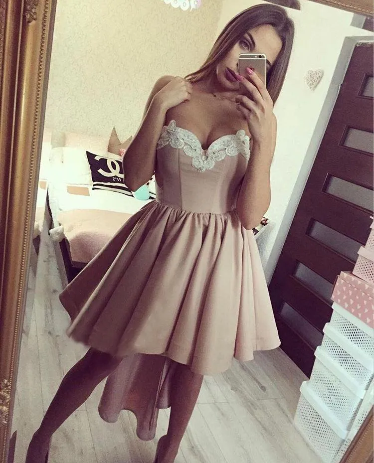 Asymmetrical Pink Homecoming Dress Lace Cheap Party Homecoming Dress ER110