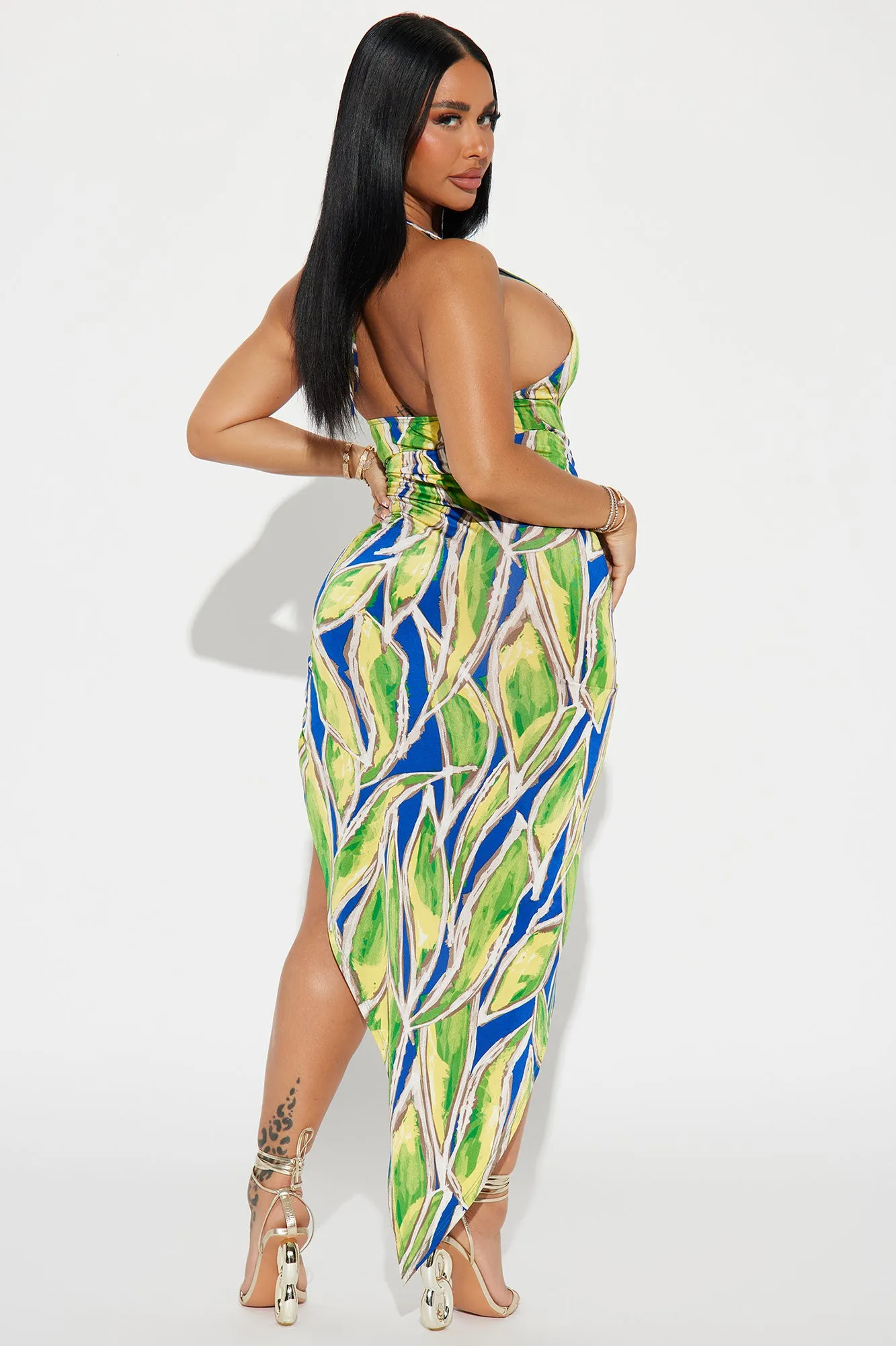 Bali Calling Halter Maxi Dress - Green/combo