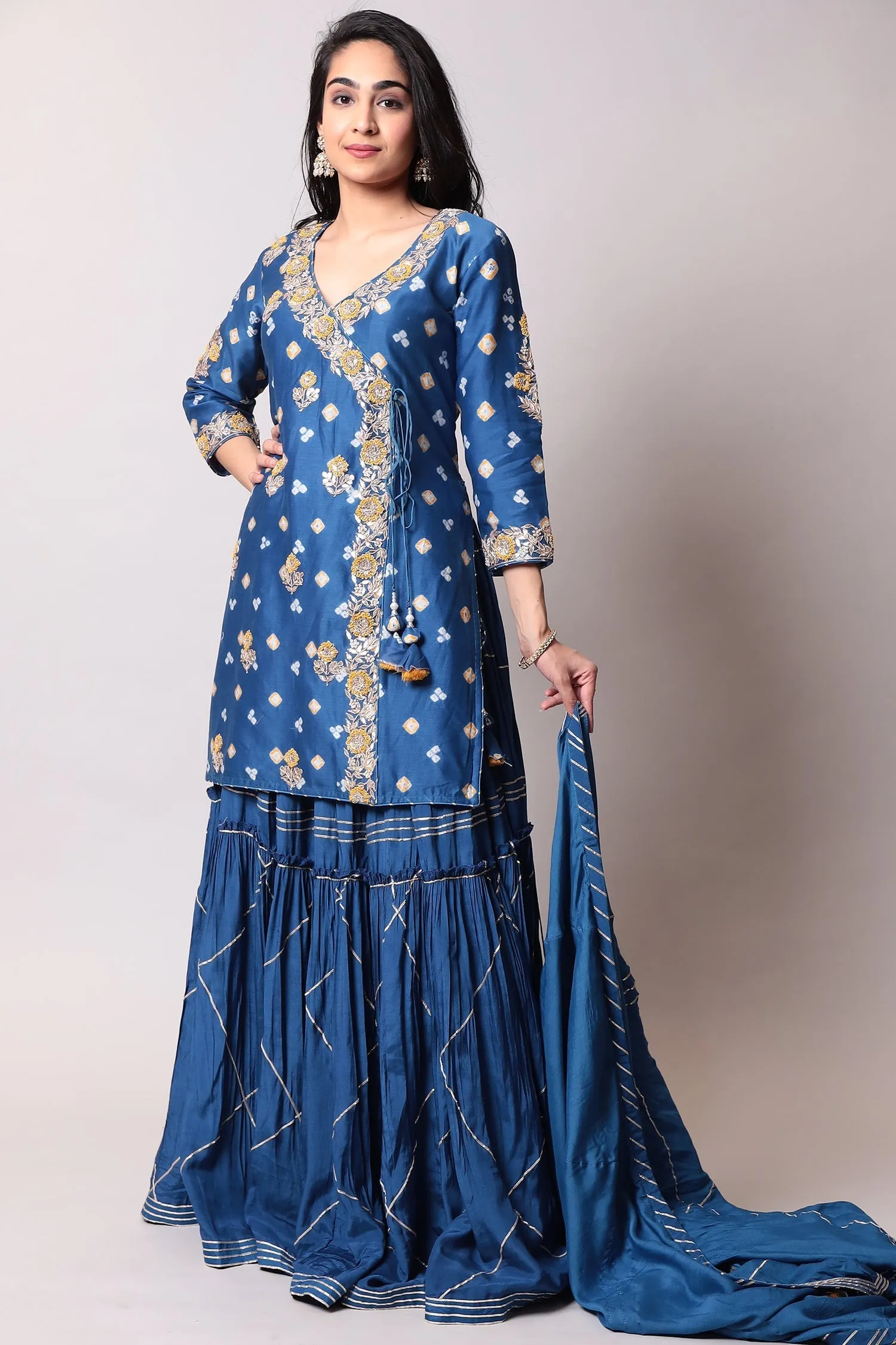 Bandhej Cotton silk Suit with Gota Patti, Thread work.