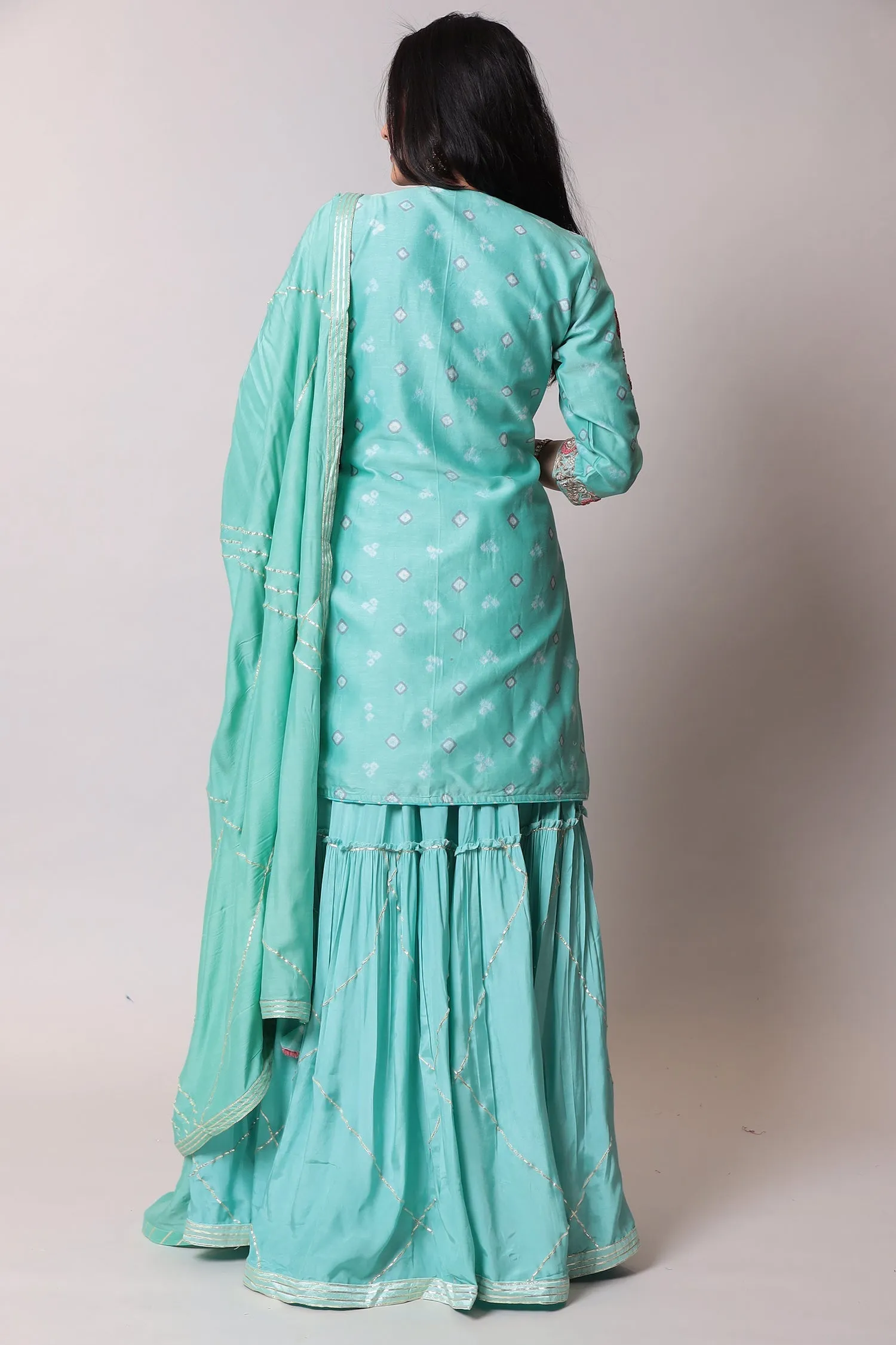 Bandhej Cotton silk Suit with Gota Patti, Thread work.