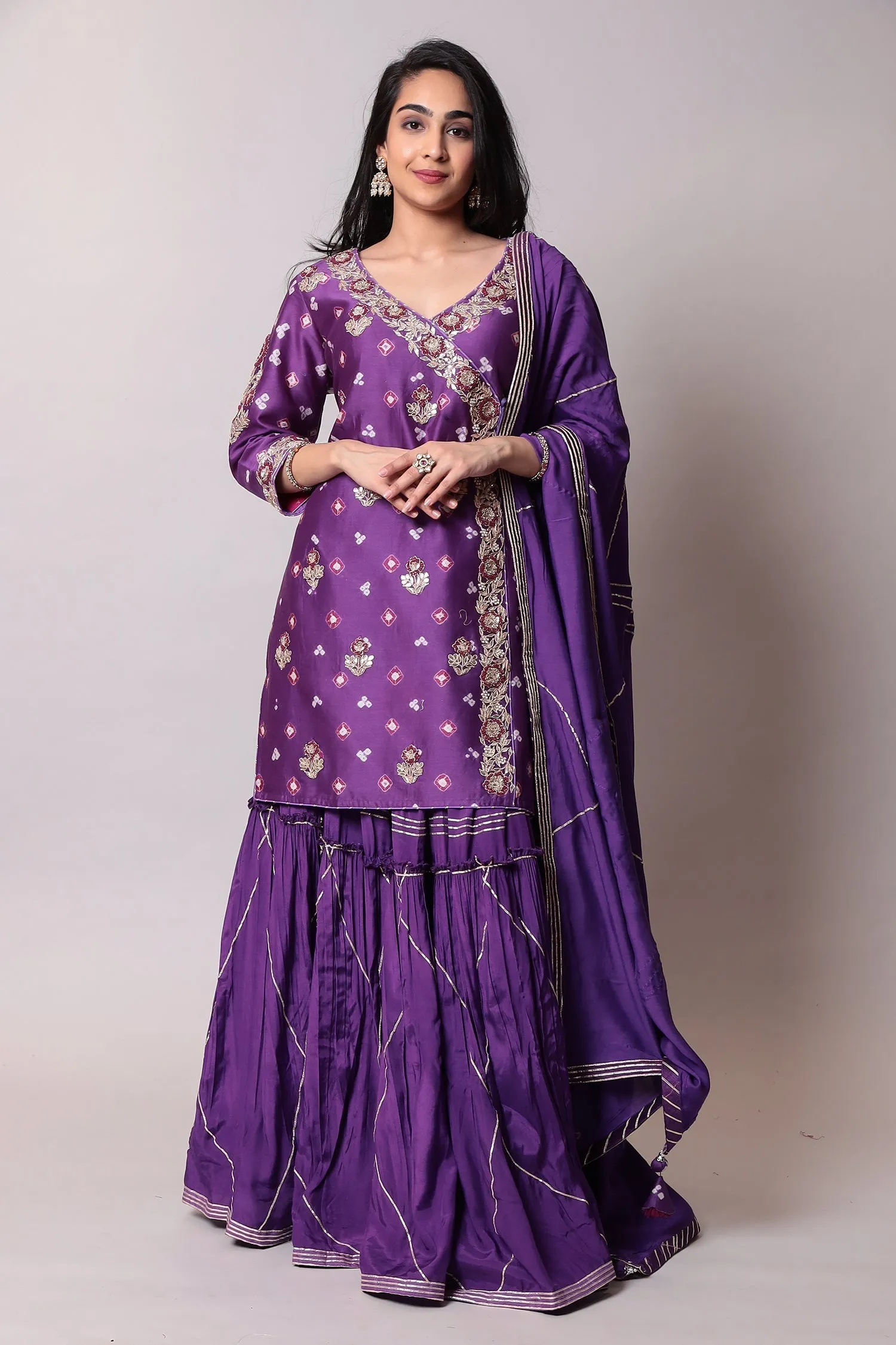 Bandhej Cotton silk Suit with Gota Patti, Thread work.