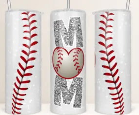 Baseball Mom 20 oz Skinny Tumbler Cup With Straw