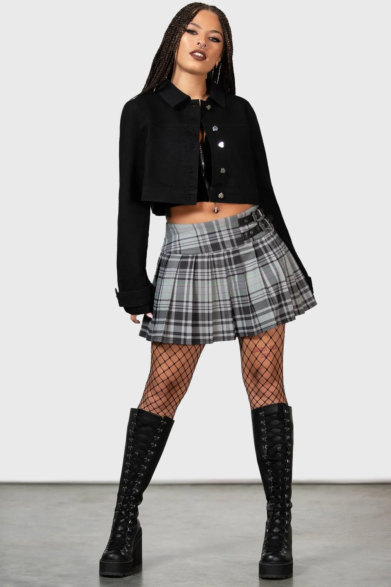 Bat Girl Skirt [GREY TARTAN]