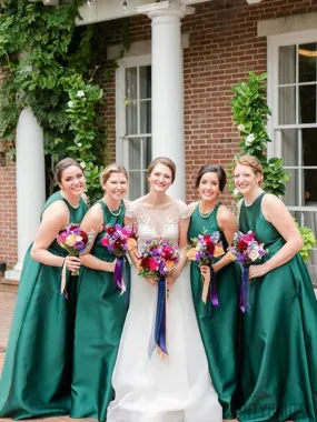 Bateau A-line Sleeveless Satin Floor length Bridesmaid Dresses.DB10213