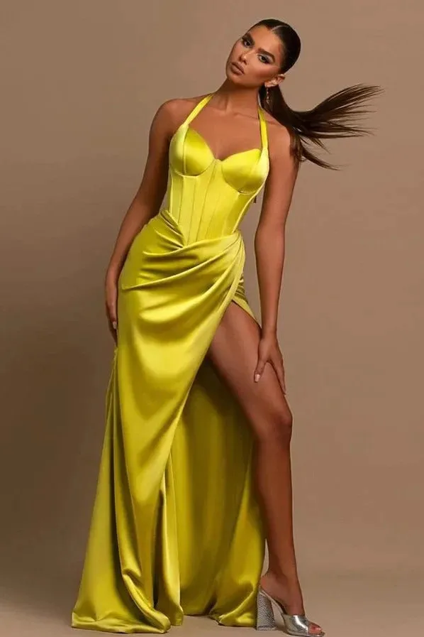 Beautiful Long Mermaid Halter Sleeveless Formal Prom Dress With Slit