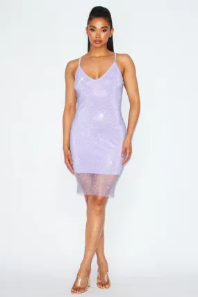 Bellatrix Mesh Sparkle Bodycon Mini Dress - Lilac