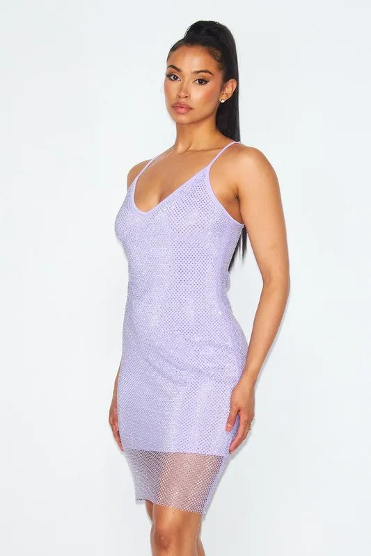 Bellatrix Mesh Sparkle Bodycon Mini Dress - Lilac