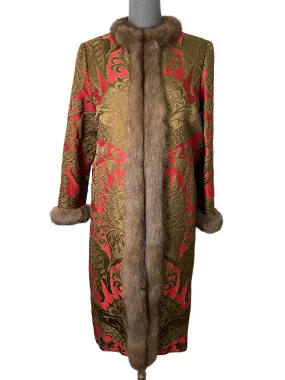 Bill Blass Red And Gold Coat With Fur Size M