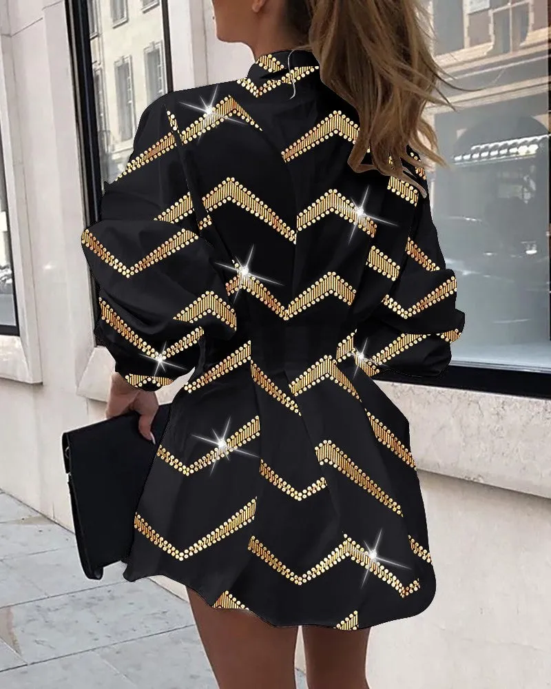 Bronzing Chevron Print Shirt Dress