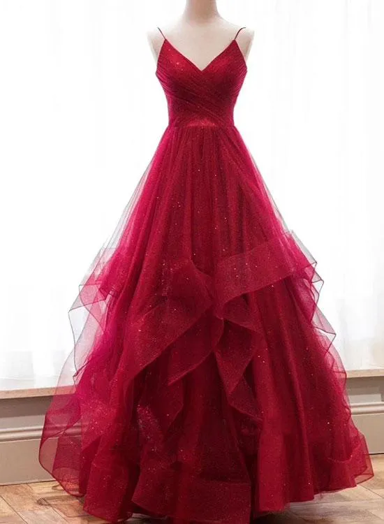 Burgundy Shinning Prom Dress Long, Prom Dresses, Evening Dress, Dance Dress, Graduation School Party Gown, PC0423