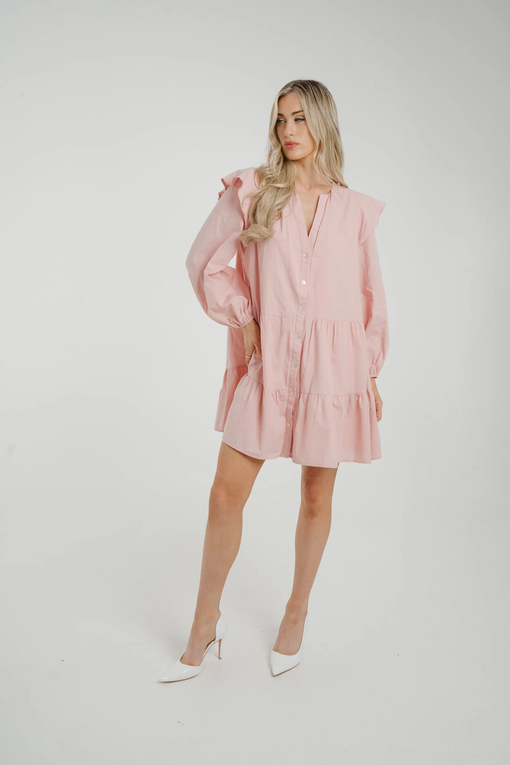 Caitlyn Tiered Shirt Dress In Pink