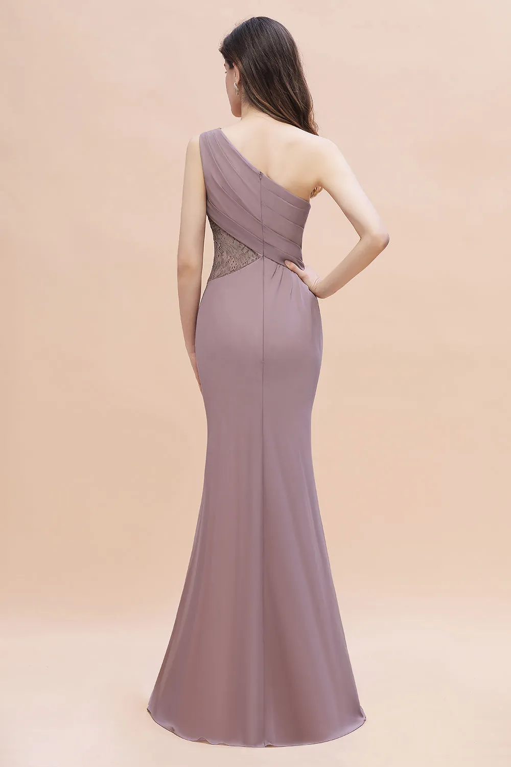 Charming Long Mermaid One Shoulder Chiffon Bridesmaid Dresses With Slit