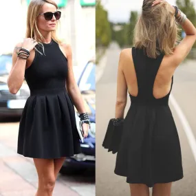 Cheap Simple Sexy Black High Neck  I-shaped Back Mini Homecoming Dresses, BD00138