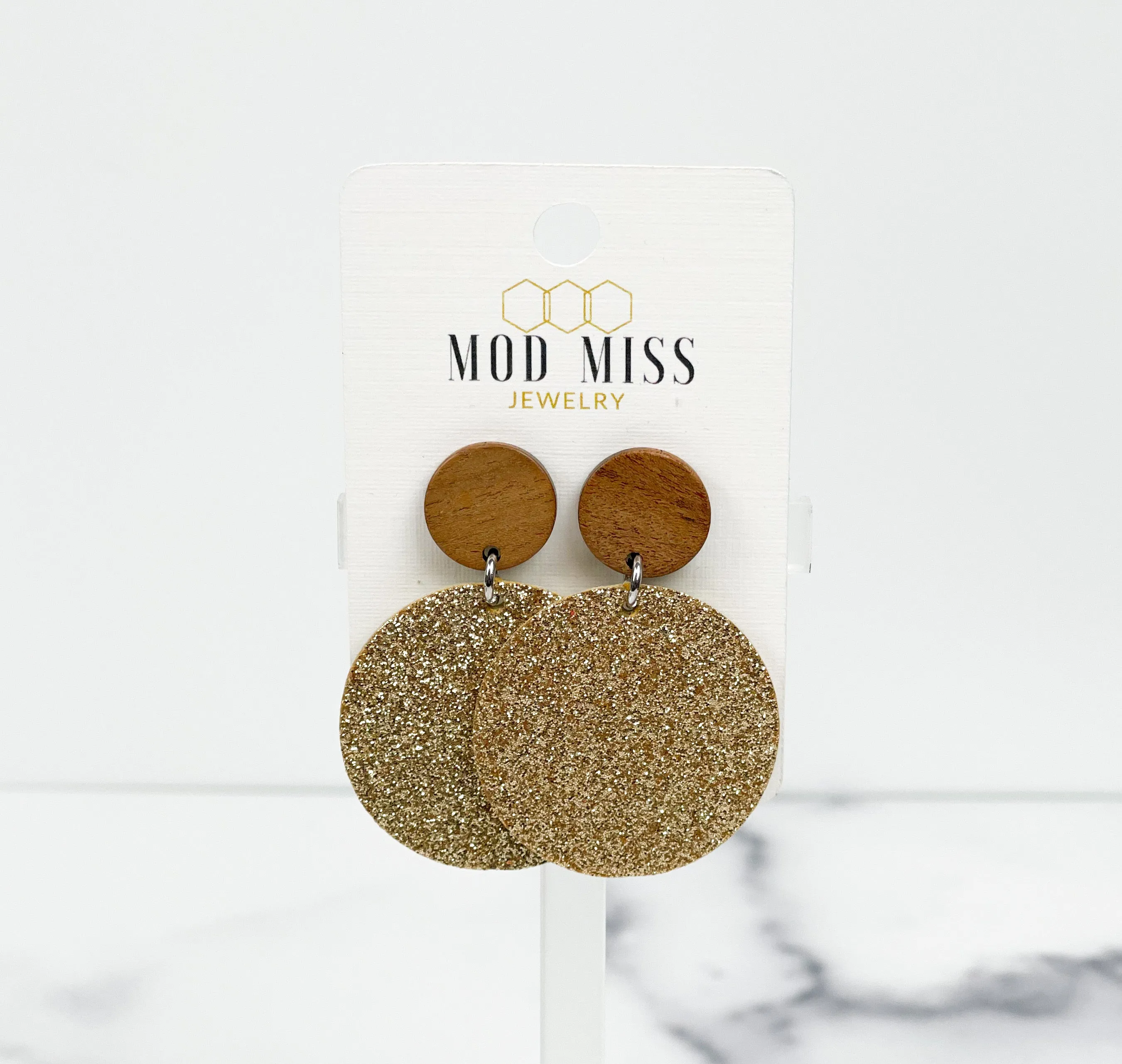 Cork Leather Round Earring Fine Glitter Gold