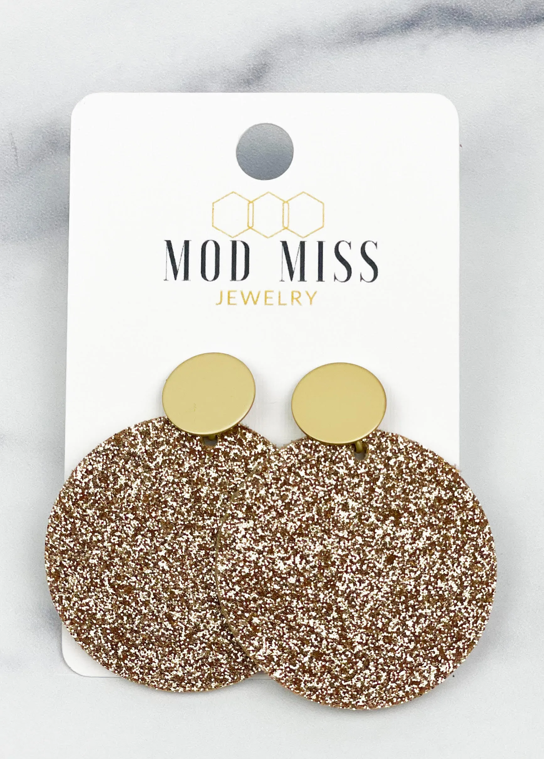 Cork Leather Round Earring Fine Glitter Gold