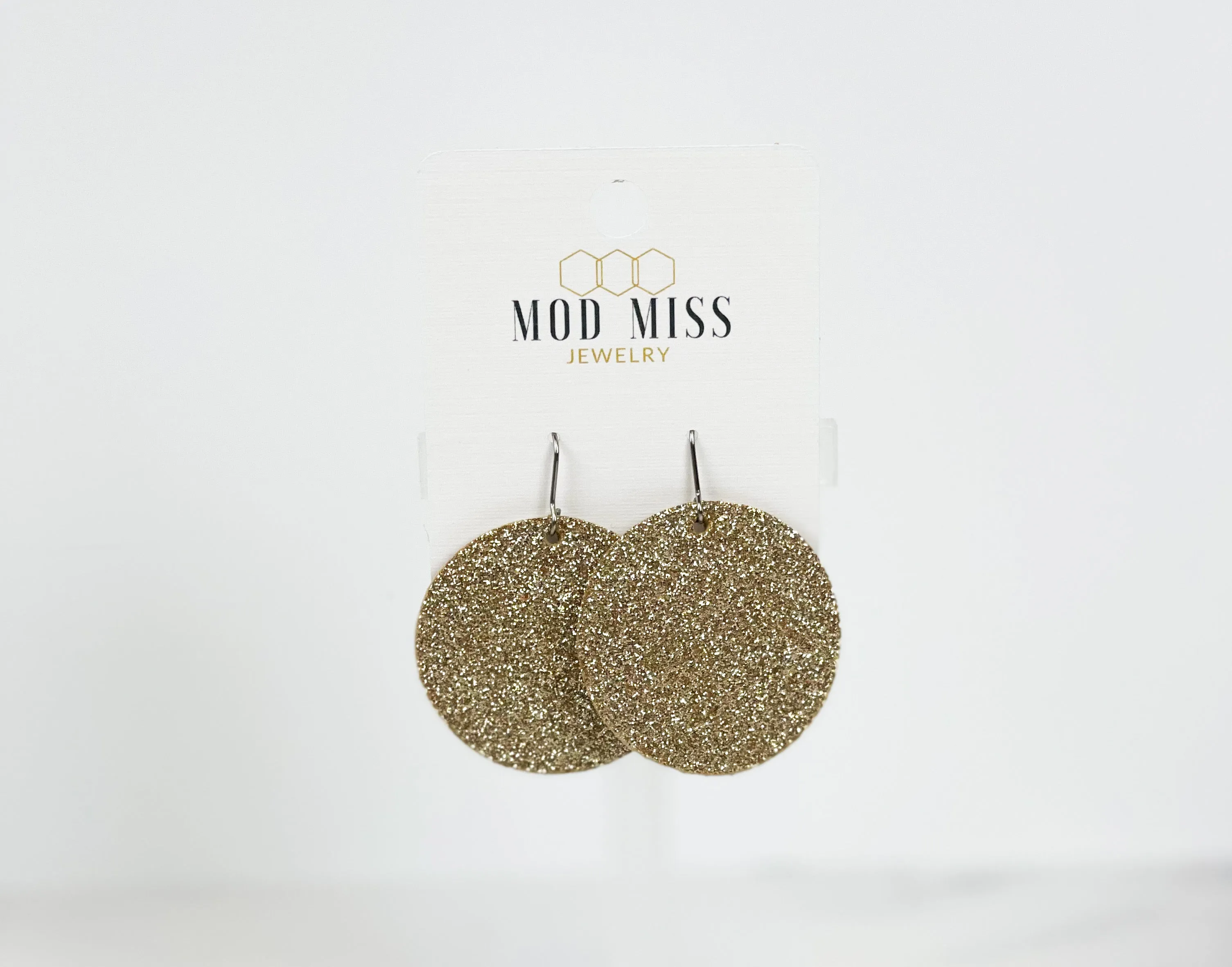 Cork Leather Round Earring Fine Glitter Gold