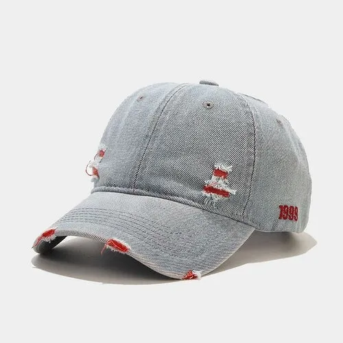 Distressed Hole Embroidery Baseball Cap