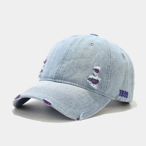 Distressed Hole Embroidery Baseball Cap