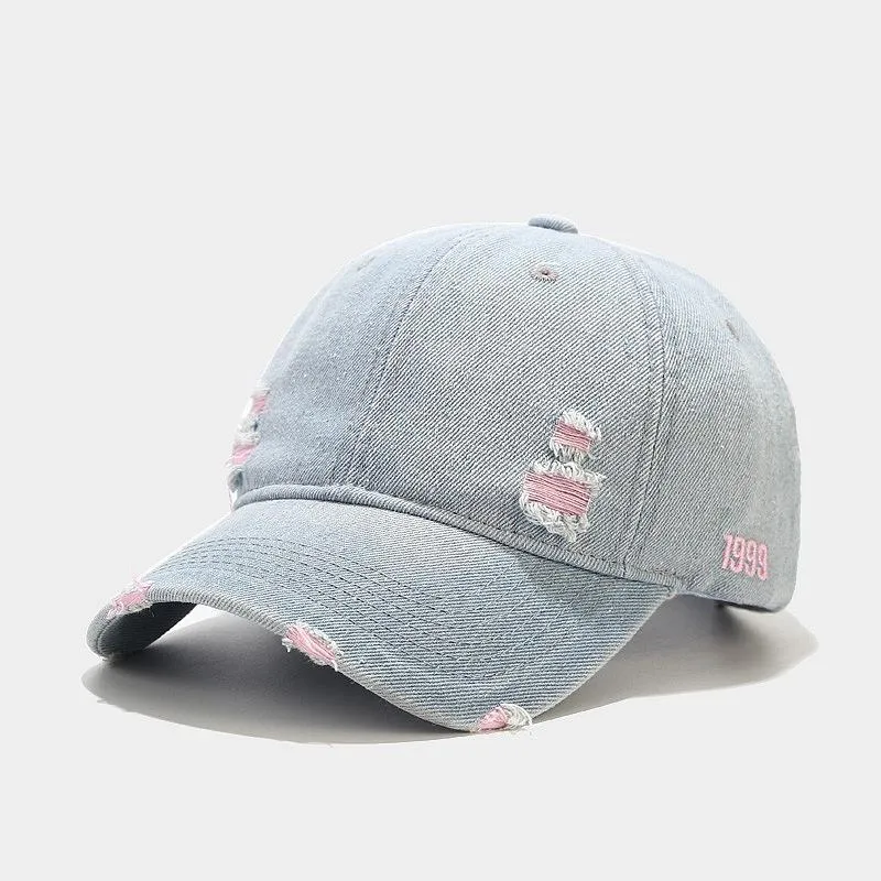 Distressed Hole Embroidery Baseball Cap