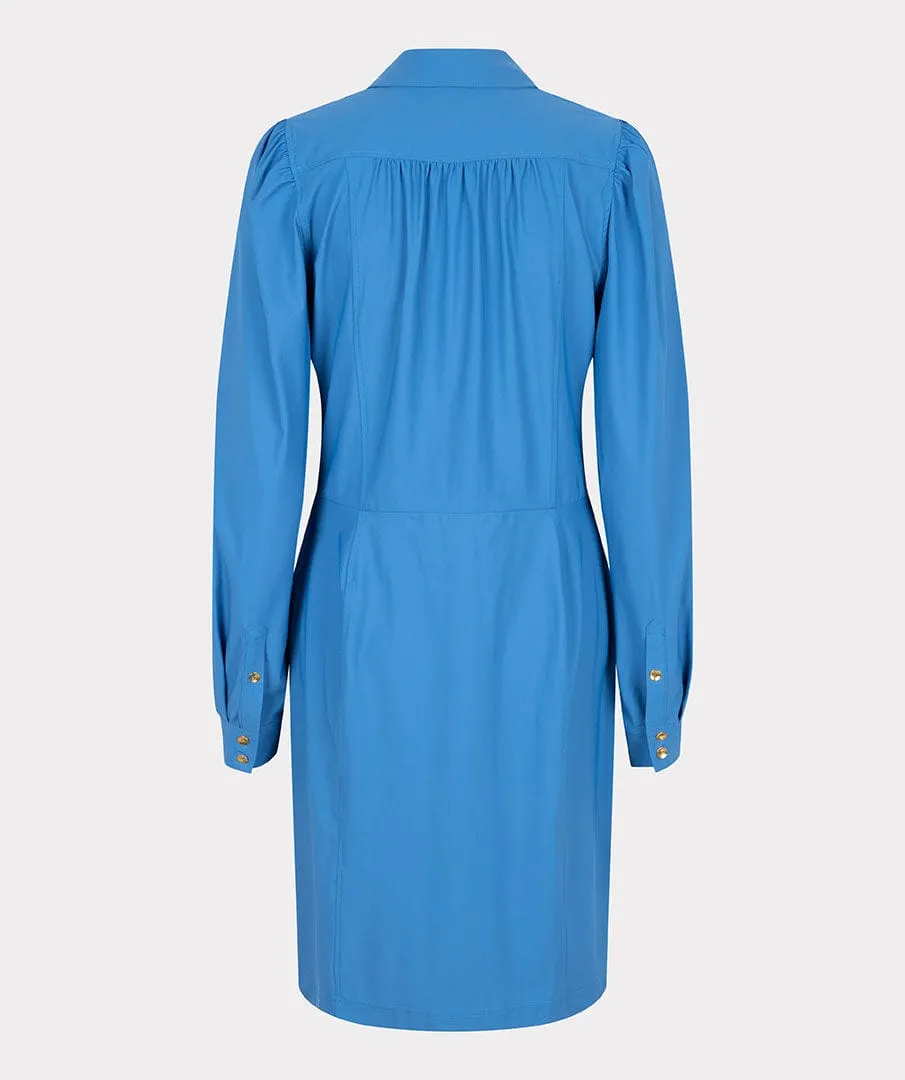 Esqualo Puff Sleeve Shirt Dress in Blue- SP2305016