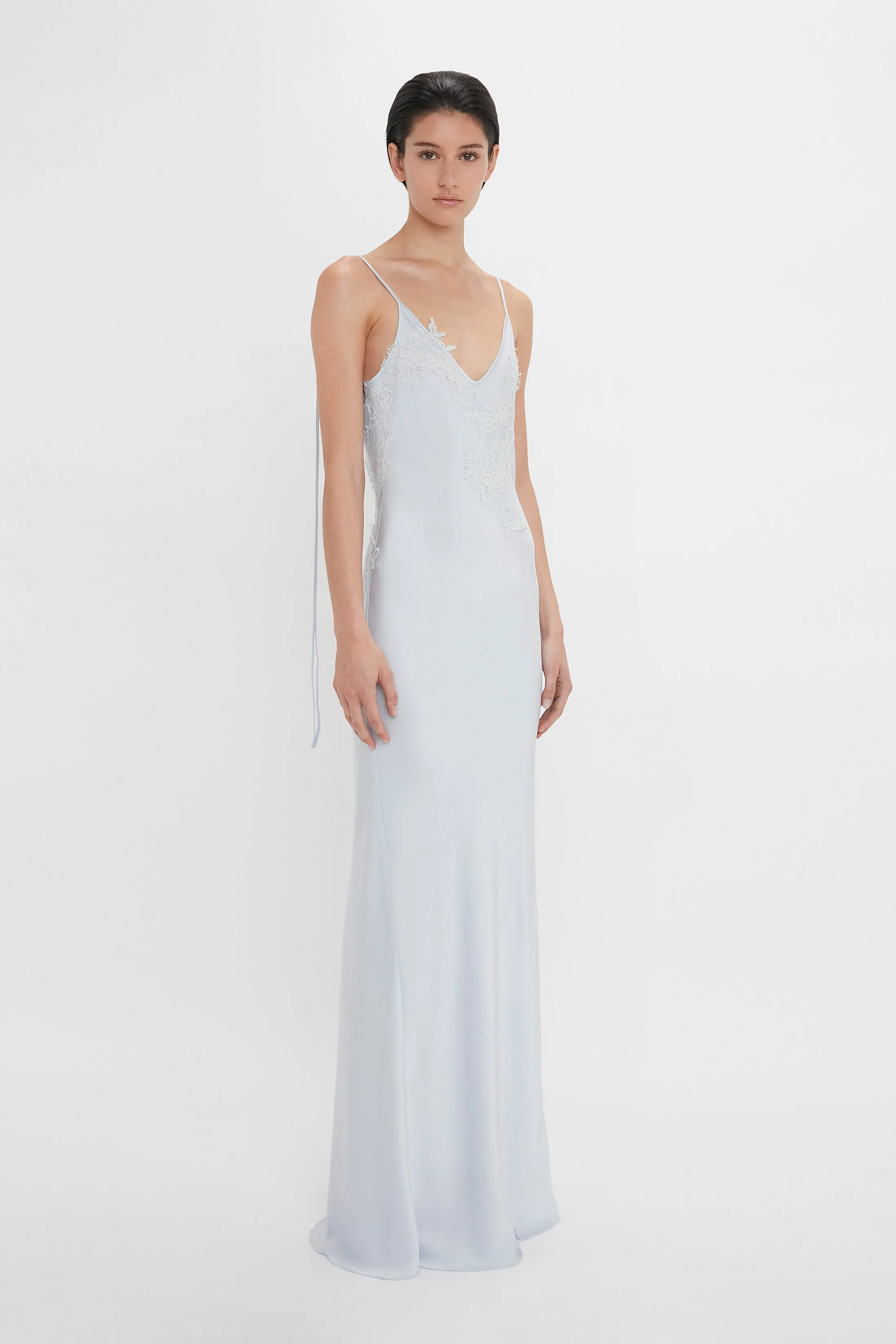 Exclusive Lace Detail Floor-Length Cami Dress In Ice