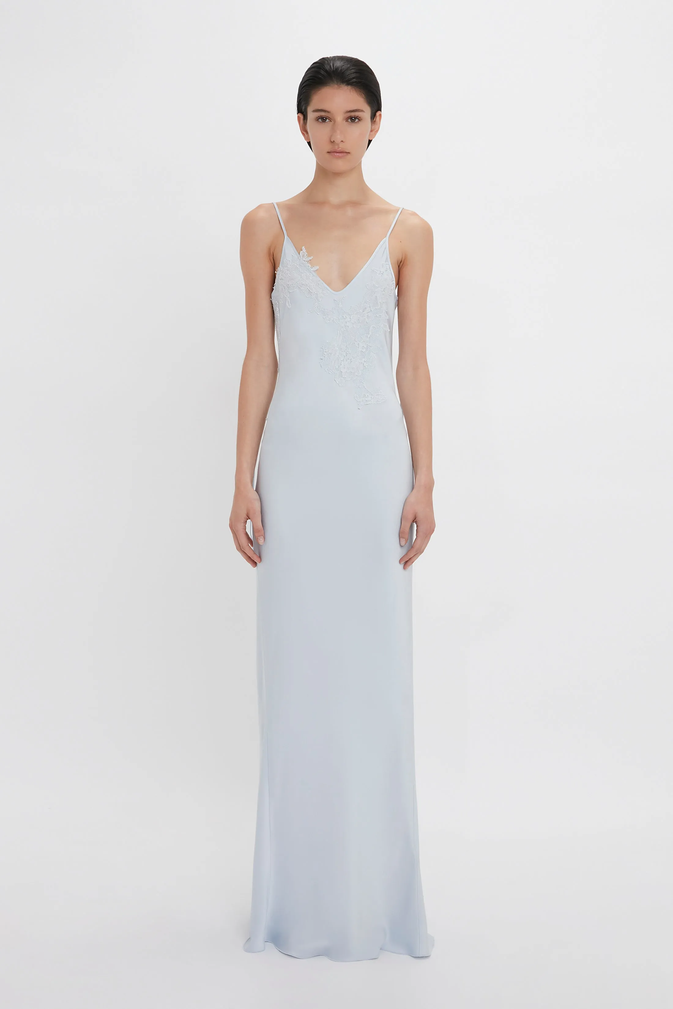 Exclusive Lace Detail Floor-Length Cami Dress In Ice